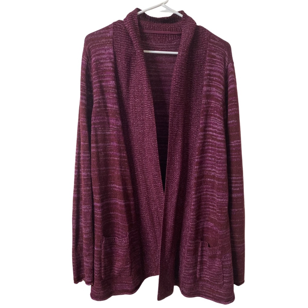 Purple Open Front Cardigan with Long Sleeves and Shawl Collar